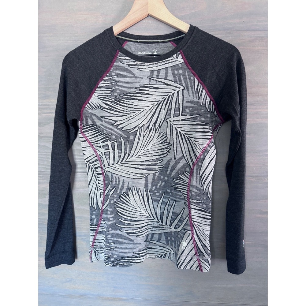 Smartwool womens Merino 250 Baselayer Crew palm leaf‎ print top long sleeve XS